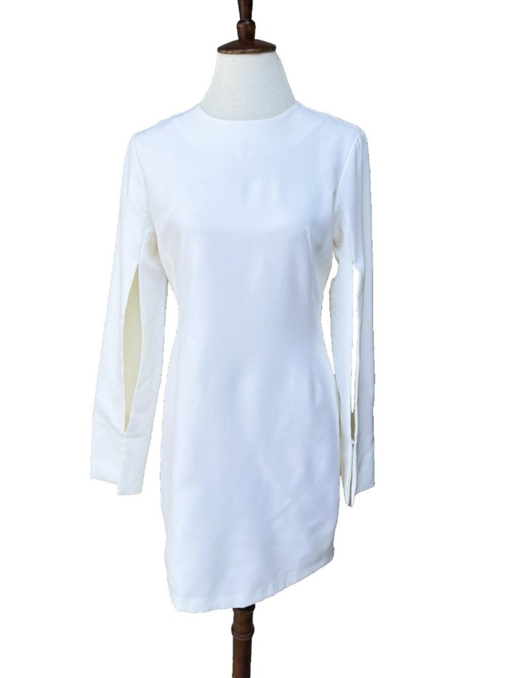 MAAC Lennox Ivory Sheath Dress M | Long Sleeve | Slit Cuffs | Minimalist